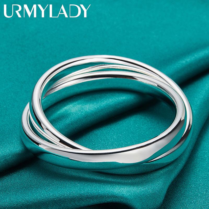 Браслеты из стерлингового серебра 925 пробы с двойным круглым кольцом, браслет для женщин, очаровательные модные украшения