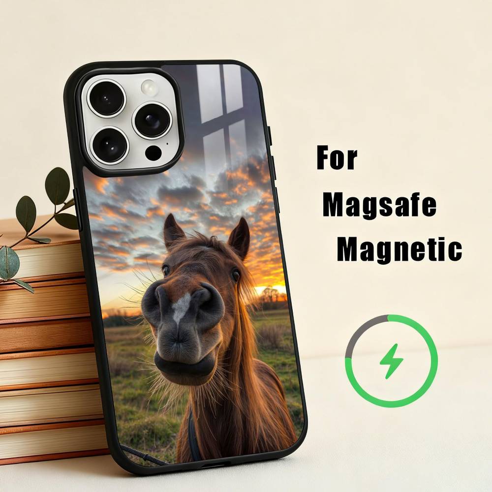 Funny Art Horse Animal Phone Case For iPhone17,16,15,14,13,12,11 Plus,Pro Max Magnetic For Magsafe Wireless Charging