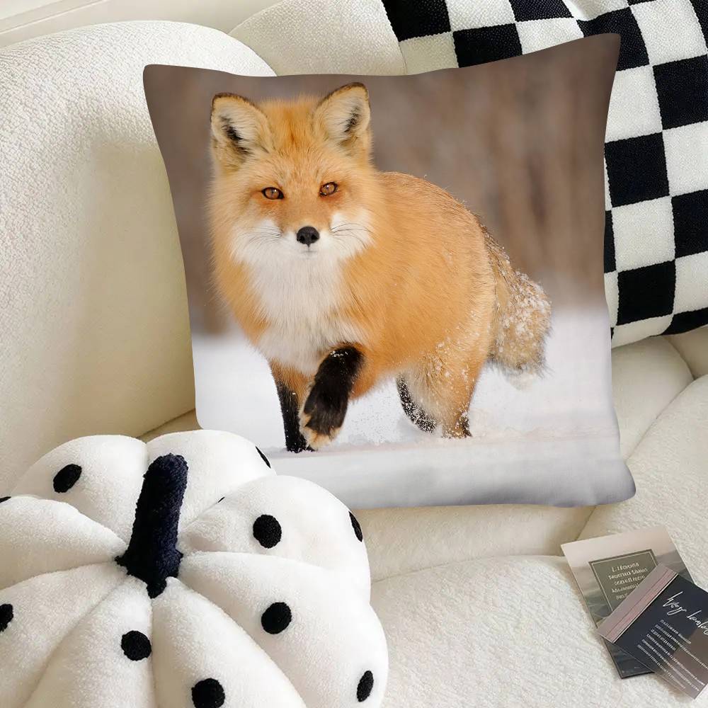 Cute Wild Fox Pillow Case Fashion Square Pillowcase Bedroom Sofa Room Ins Decoration Leisure