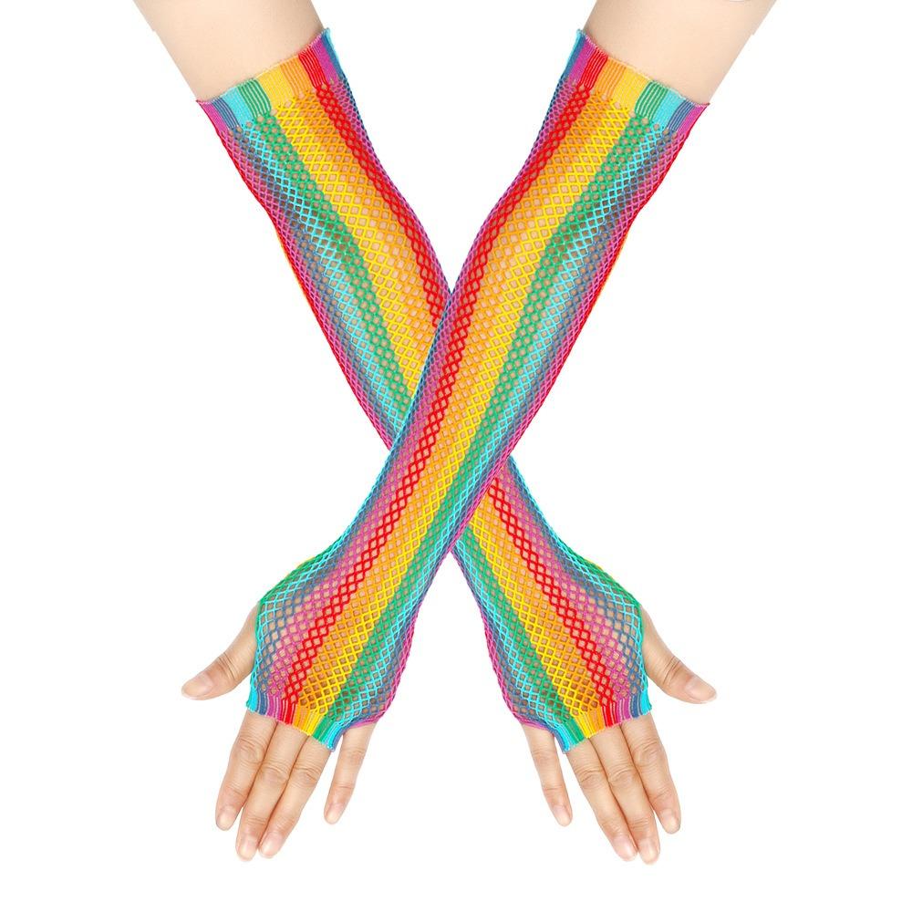 Rainbow Fishing Net Gloves Highly Elastic Long Gloves Hot Sale Hollow Mesh Gloves Sexy