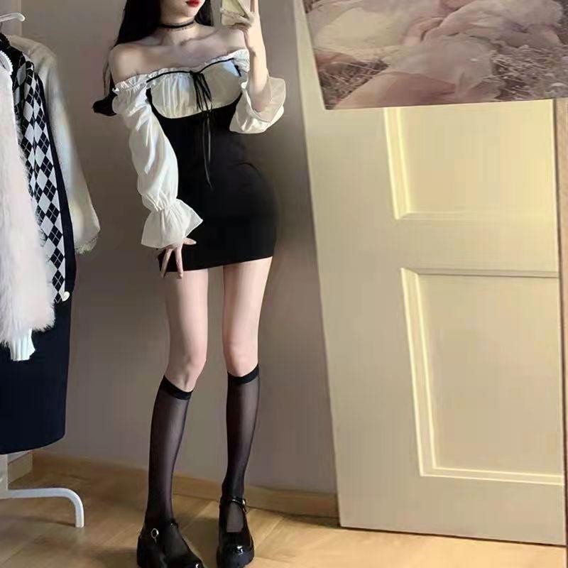 «Шикарное платье-двойка с длинными рукавами во французском стиле — утягивающая талия и короткая юбка на бедрах»