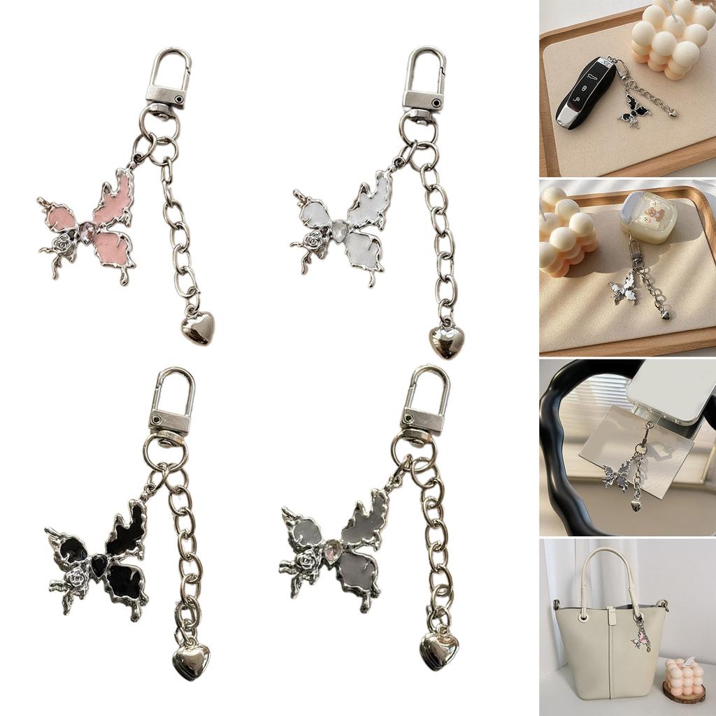 Butterfly Heart Chain Charm Keychains Sweet Cute Pendant Hangings Ornament Keyring Backpack Decoration for Women Girls
