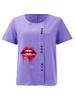 Women's Fashion Red Lips Print Round Neck Short Sleeve T-shirt Casual Cotton Linen Graphic Shirt Leisure Loose Summer Blouse Tops