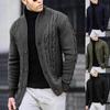 Men's Cable Knit V-Neck Cardigan Sweater with Buttons, Casual Open Front Knitwear In Dark Grey