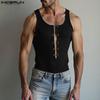 Summer Men's Sleeveless Strap Hollow Out Fitted Rib Vest Tank Tops