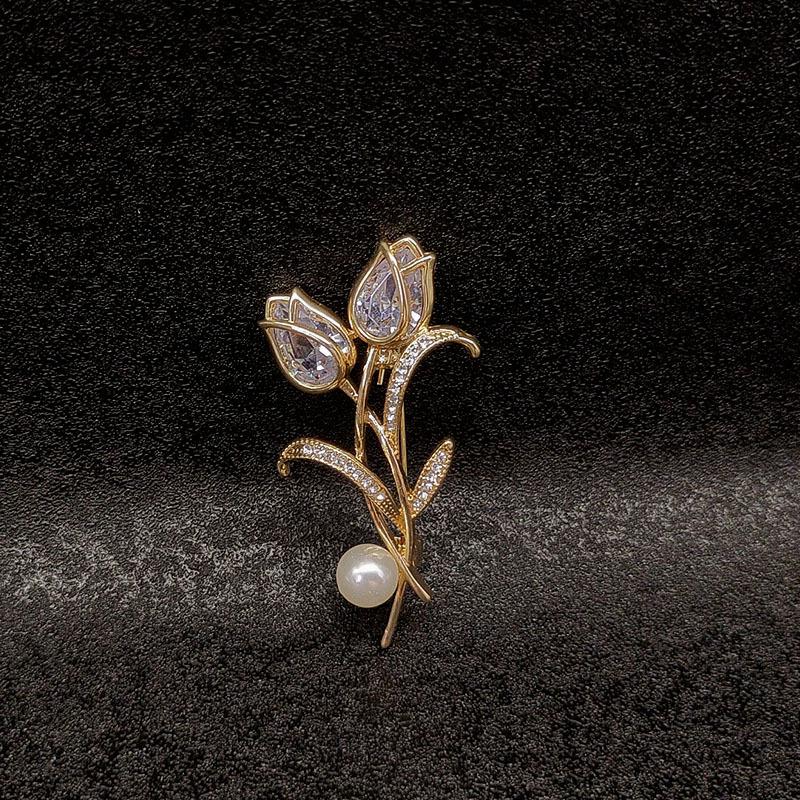 Высококачественная брошь-тюльпан с жемчугом - элегантная булавка для костюма с цветочным узором
