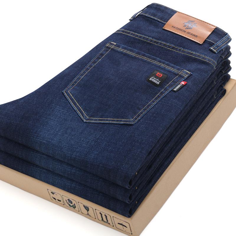 Новые джинсы осень-зима, флисовые утолщенные свободные прямые деловые эластичные повседневные брюки