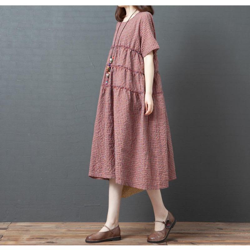 Loose Plus Size Women's Fashion Style Casual Medium Long Short Sleeve Dress