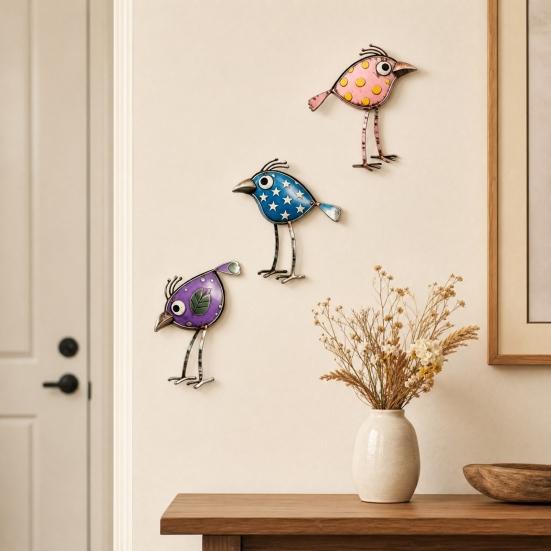Baizihuahu 3 шт. Деревянные птицы Настенное искусство Декор, Потертые подвески-птицы, Забавная скульптура на длинных ногах, Бохо Сельский Декор для Сада на Открытом Воздухе