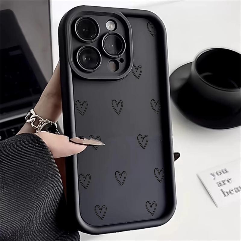 Милый Чехол-Сердечко для iPhone 16 Pro Max 15 Pro 11 12 13 14 16E XS X XR 7 8 Plus SE 2020 Ударопрочный Силиконовый Мягкий Чехол