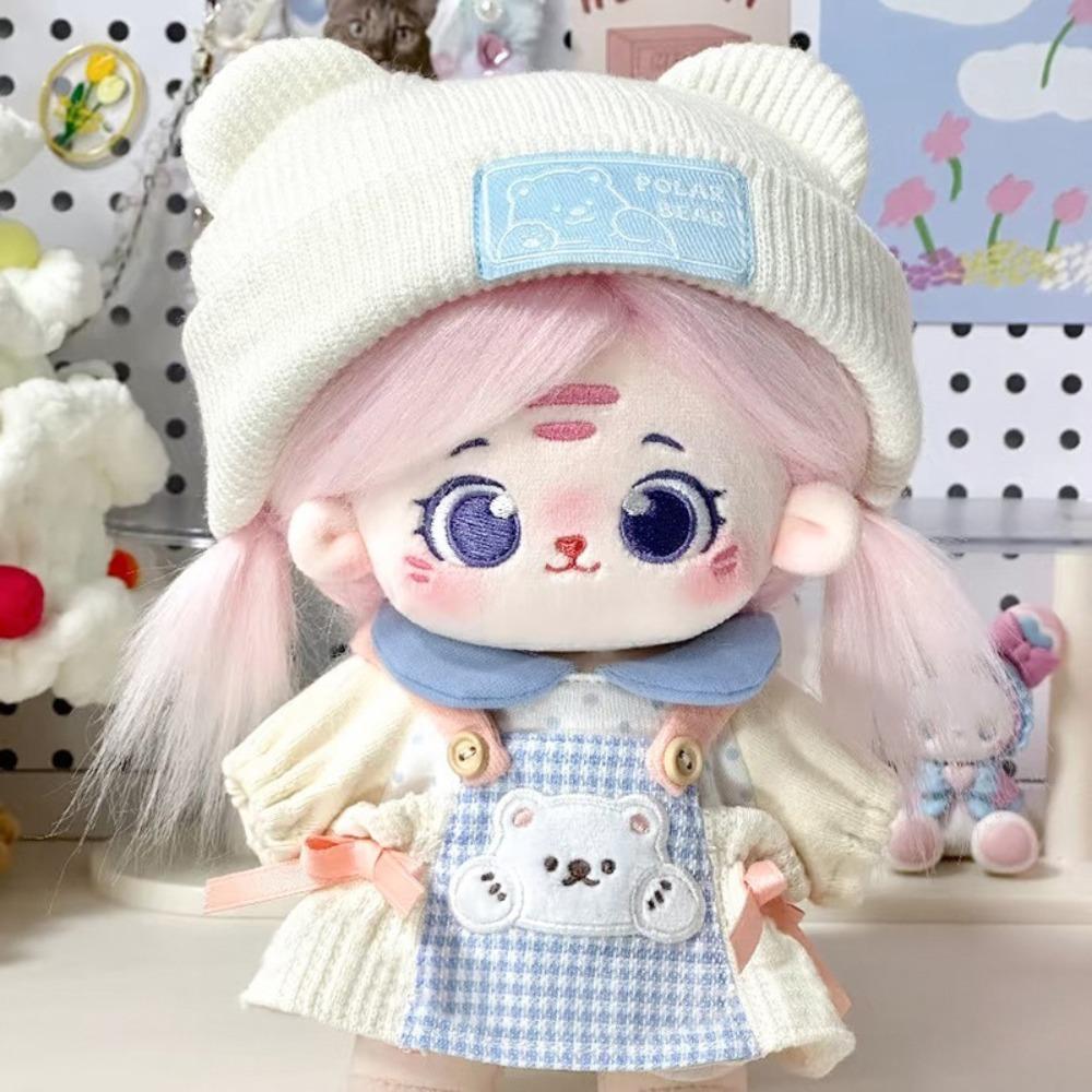 Little Bear Hat 20cm Doll Clothes Outfit Plaid Skirt Doll Clothes Set  Children's Gift
