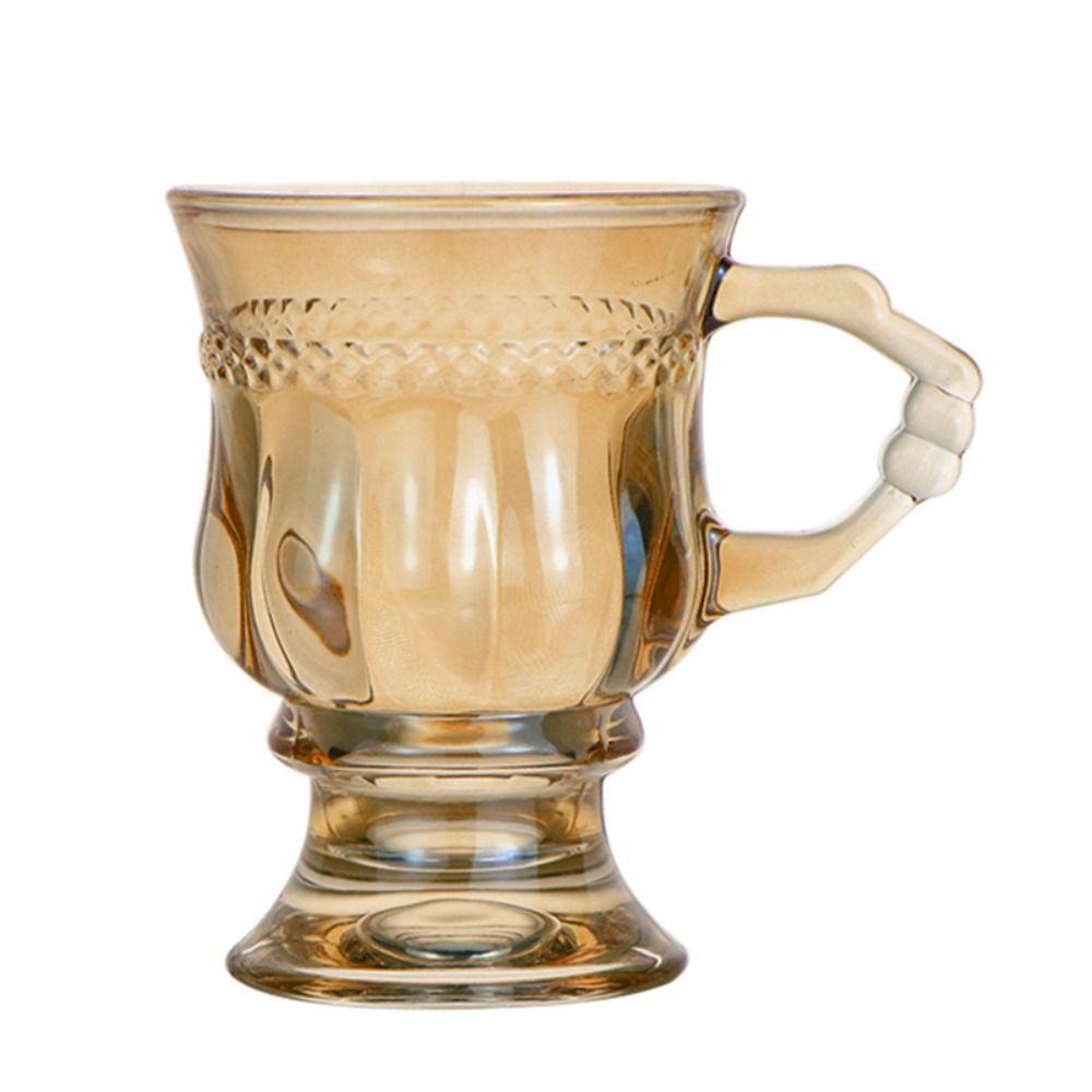 Embossed Glass Cup With Handle Durable Hot Drinks Chai Cup Transparent Coffee Cups Cappuccino Clear Drinkware Home Decor