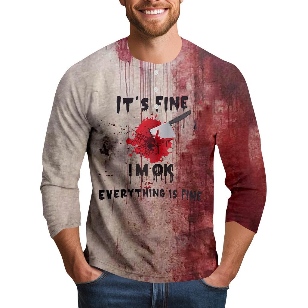 Мужской повседневный топ реглан с принтом на Хэллоуин и рукавом три четверти