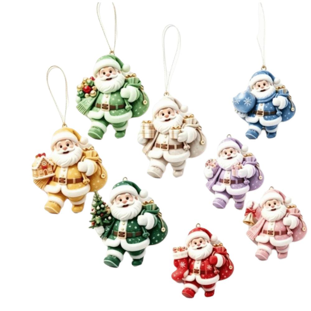8/10/12pcs Santa Claus Christmas Tree Ornaments 2D Flat Xmas Decoration Holiday Party