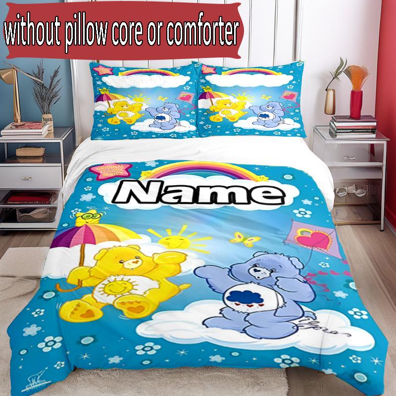 3pcs Duvet Cover Set (1*Duvet Cover + 2*Pillowcase, Without Core), Custom Name Care Bears Pattern Bedding Set, Home Bedroom Decor Gift