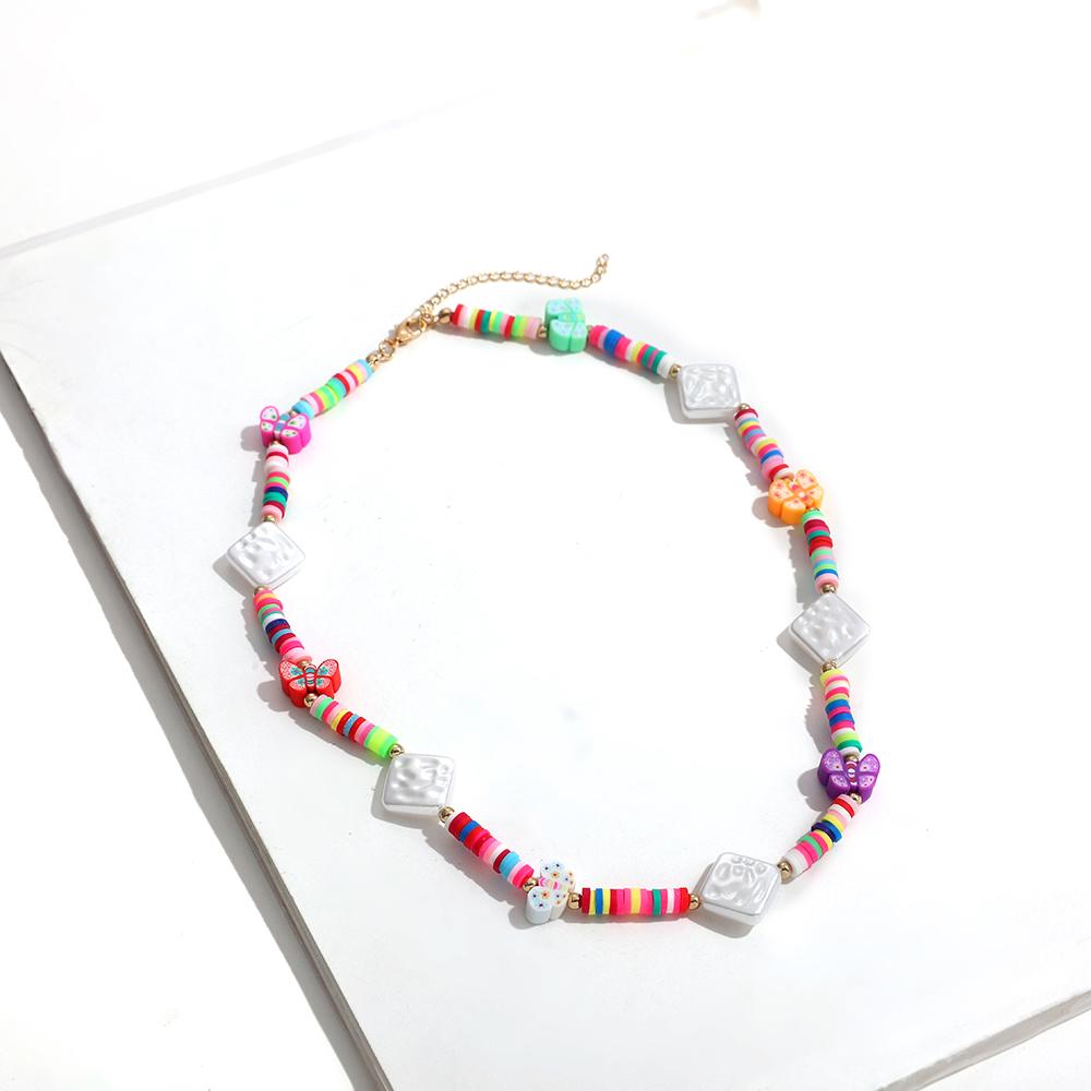 Bohemian Colorful Butterfly Fruit Shape Beaded Strand Necklaces for Women Boho Pearl Chokers Necklace Summer Handmade Jewelry