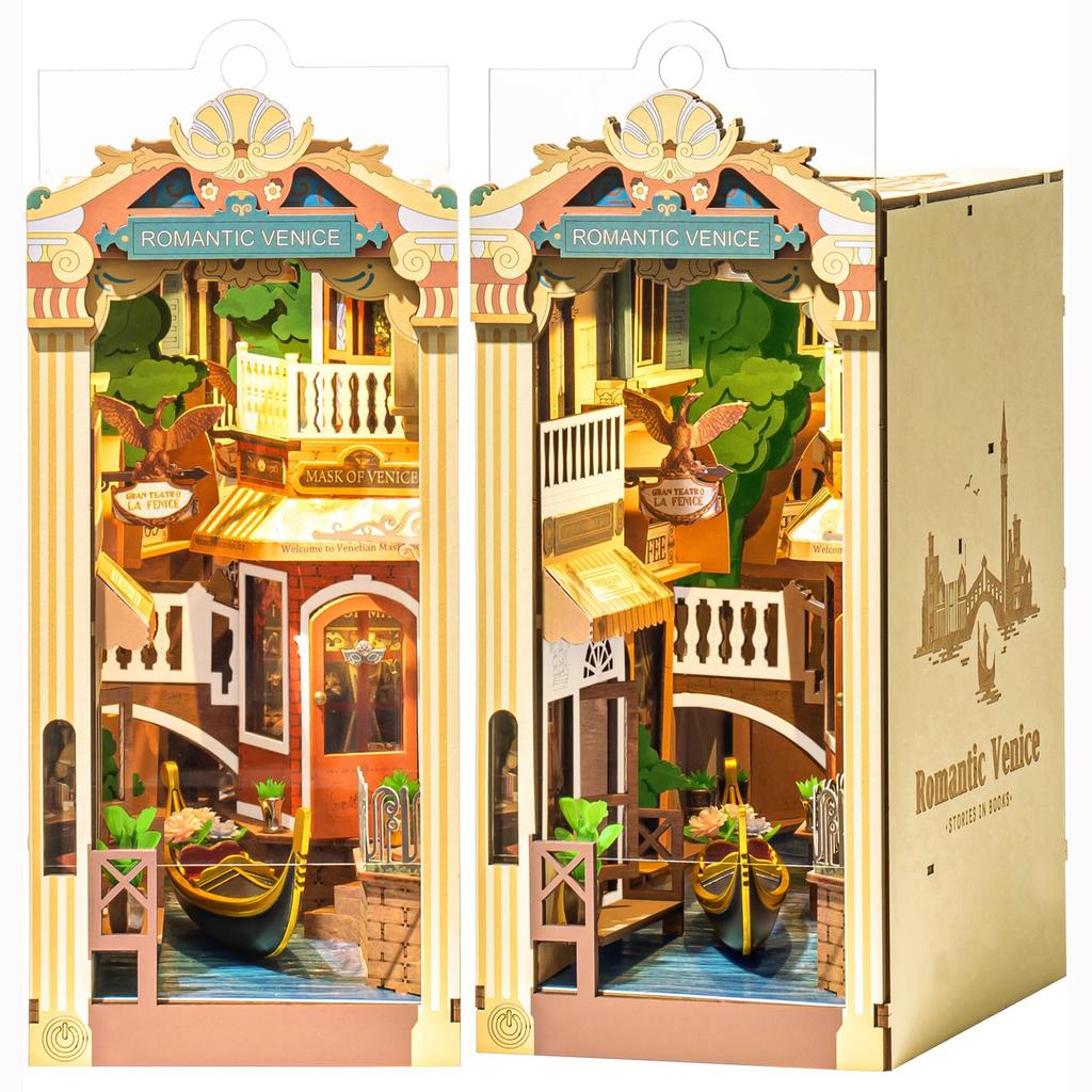 ROBOTIME DIY Book Nook Kit 3D Puzzle Миниатюрный домик со светодиодной подсветкой 3D Деревянный пазл Подставка для книг Украшение для книжной полки Ручная работа Деревянное изделие для начинающих и взрослых