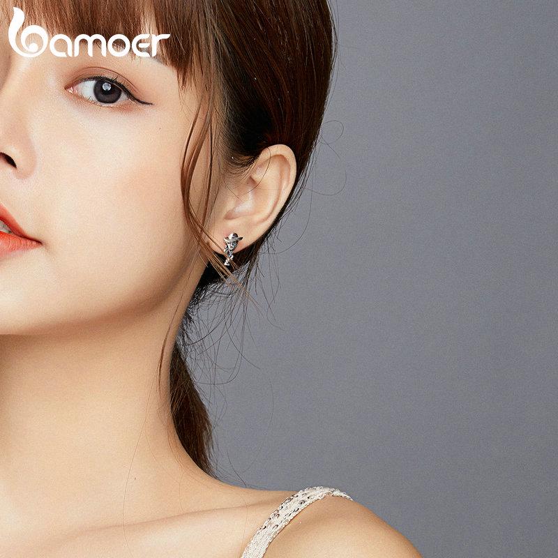 Серьги-гвоздики Bamoer из оксидированного серебра для женщин, мужские украшения с черепом и гитарой, подарок для девочки, ювелирные изделия из стерлингового серебра 925 пробы