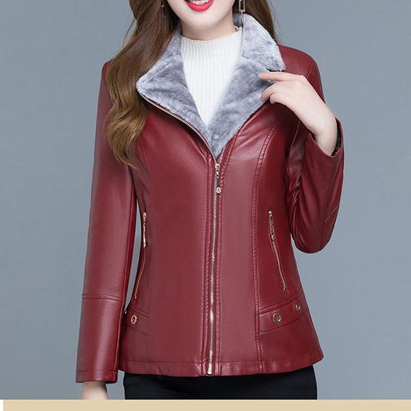 Plus Velvet Thickening Middle-Aged And Elderly Mothers Plus Size Warm Casual Leather Women's Leather Jackets Blouse Top