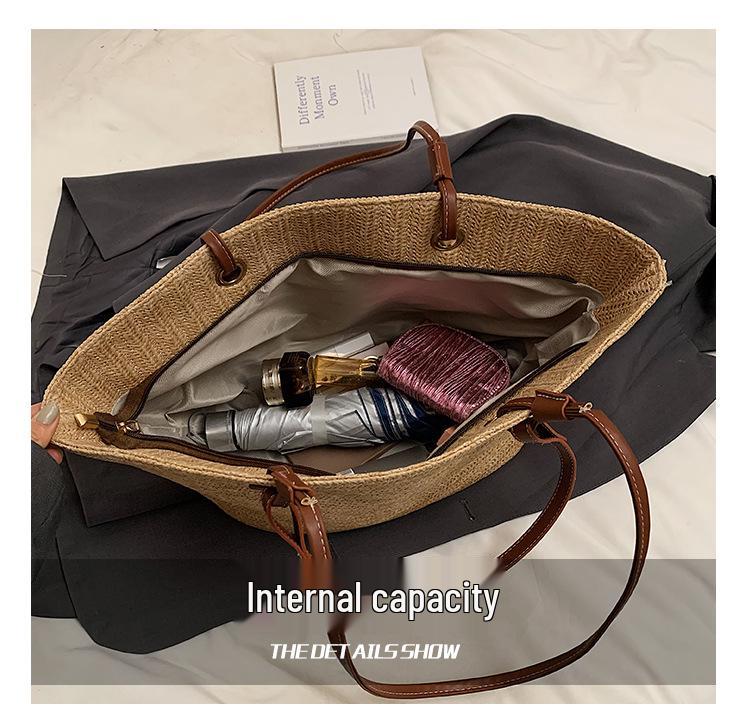 Летняя женская большая плетеная соломенная сумка-тоут для пляжа и отпуска 2024