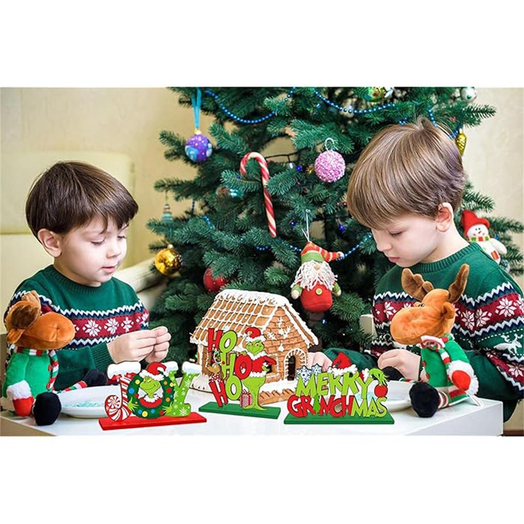 Christmas Table Decorations Wooden Table Centerpiece  Lives Here Table Top Sign For Merry Christmas Holidays Party Decorations