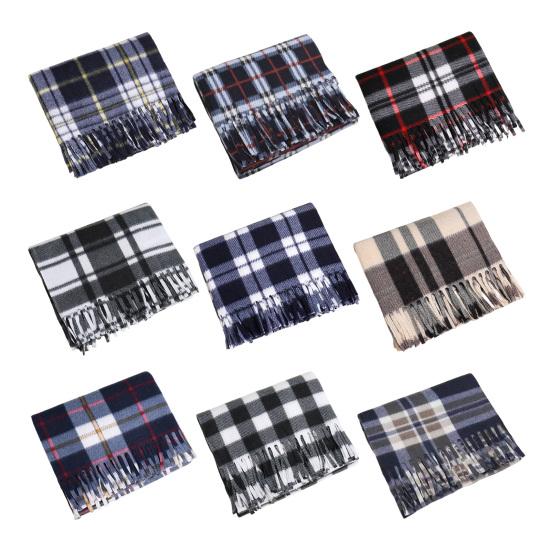 Double-Sided Velvet Scarf With Tassel Decoration Plaid Print Autumn Winter Warm Cashmere-Like