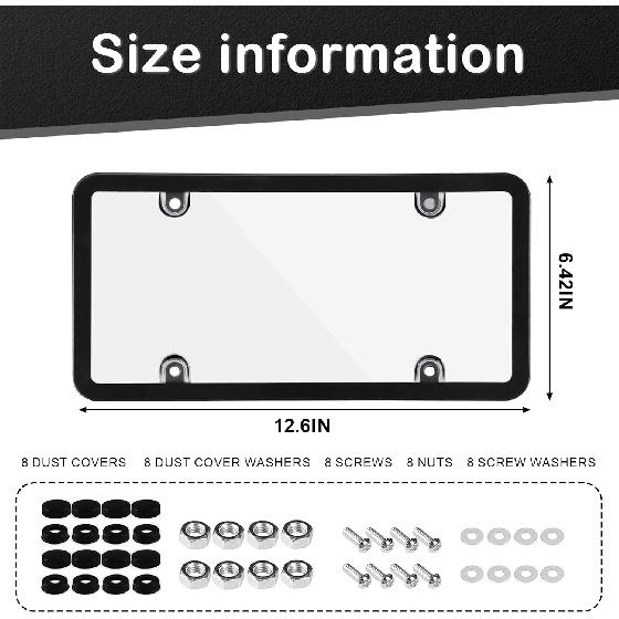 Wanheart Clear Framed Bubble License Plate Cover Set – 2-Pack Curved ABS Lens For 12×6 US Plates, Scratch & Weather Resistant Protection With