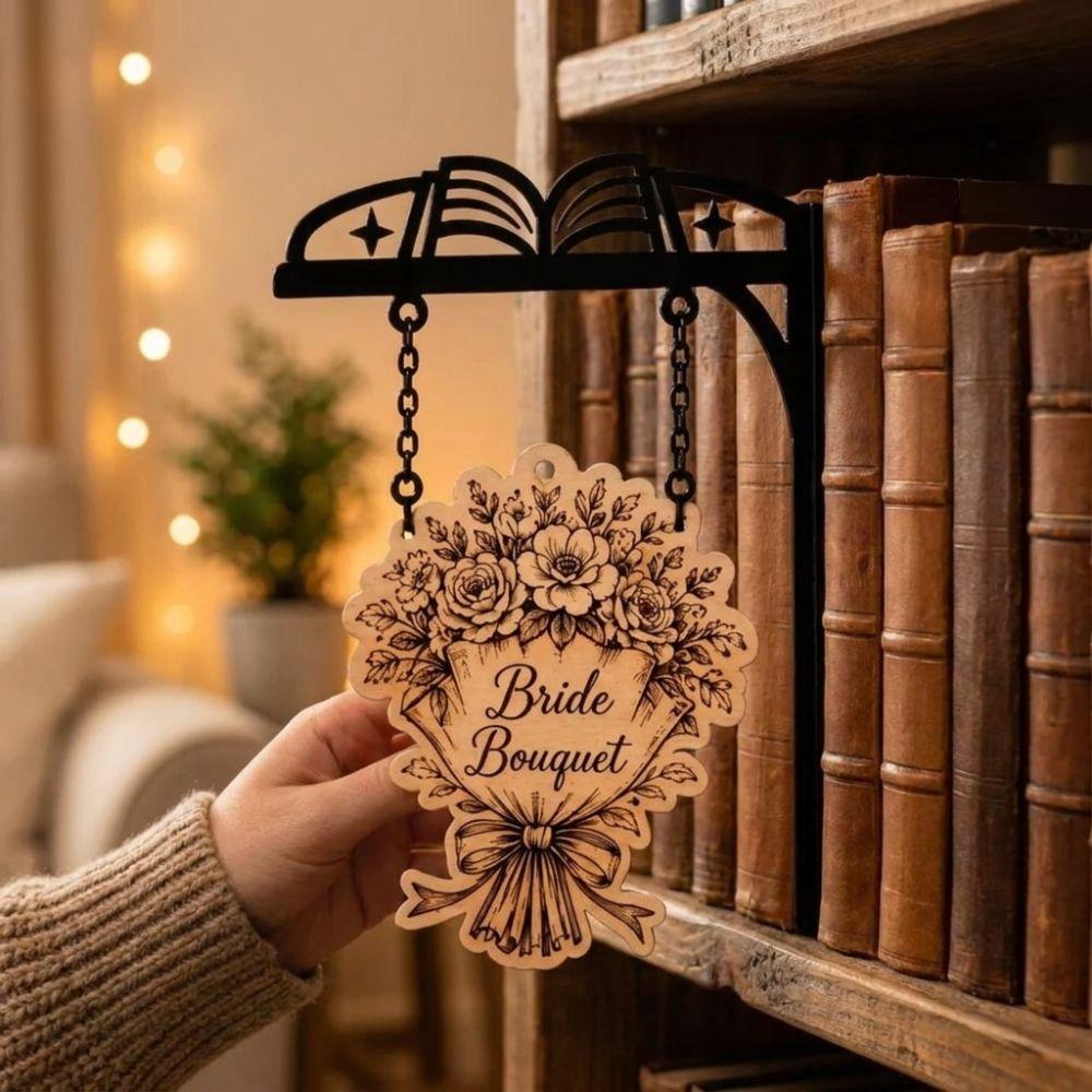 Wooden Tag Library Decor Holder Miniature Bookshelf Hanging Frame  Bedroom