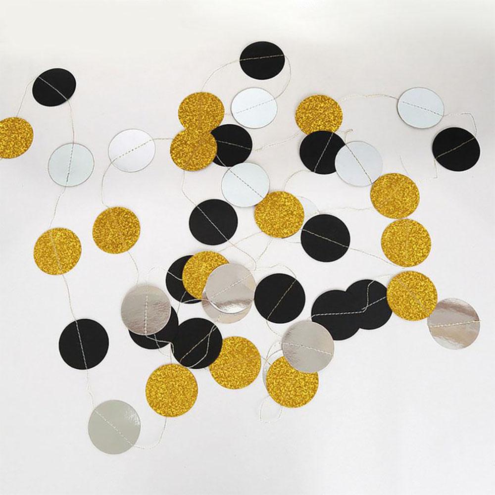 4M Gold Silver Black Star Round Garland With Glitter Mirror Paper String For Graduation Wedding Party Hanging Ornaments Decoration Supplies