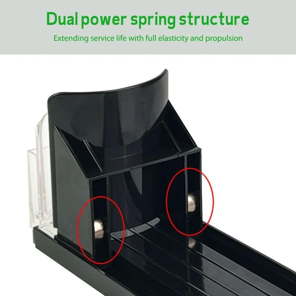 Spring Push Drink Organizer Dispenser Adjustable Width Beverage Pusher Shelf Water