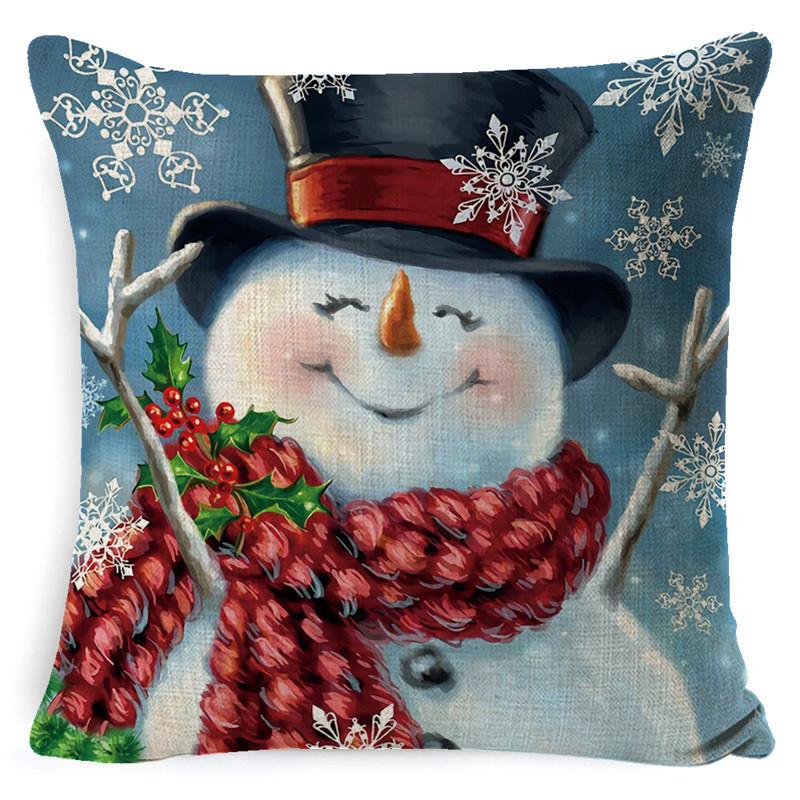Christmas Snowman Pillowcase Living Room Decoration Linen Pillowcase New Year Santa Claus Christmas Sofa Cushion Cover