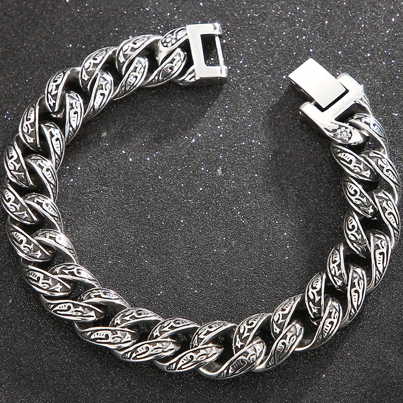 Винтажный однотонный мужской браслет из нержавеющей стали 316L для мужчин, ширина 12 мм, цепочка с бордюрным звеном, мужские браслеты, браслеты, ювелирные изделия на руку