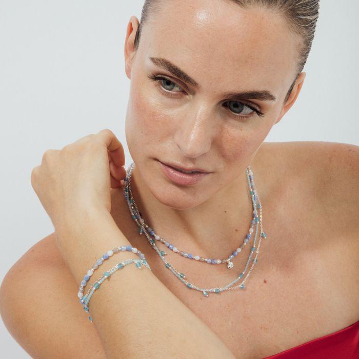 Collier - LUXENTER - Likdu - cristal bleu - finition rhodiée - 42 cm + 3 cm