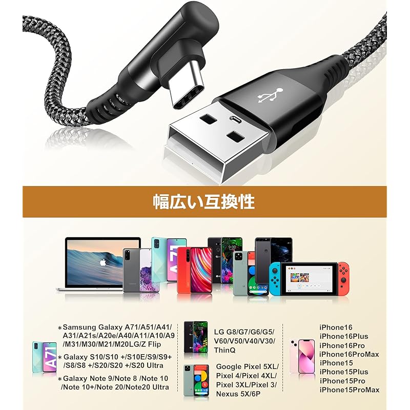 USB C Cable L-shape [1M/Set of 2] Sweguard Type C Fast Charging QuickCharge3.0 Compatible Type iPhone 16 /iPhone 15 Charging Cable iPhone 16 15,iPad