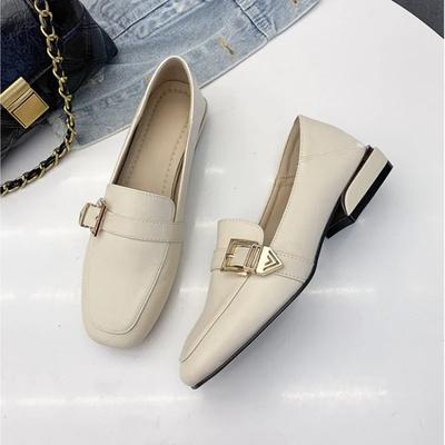 Модная вечеринка Кожаная обувь Низкий каблук Женские туфли-лодочки Модные британские лоферы Ремешок с пряжкой Повседневная обувь Квадратный носок Высокий каблук 2025 Новинка