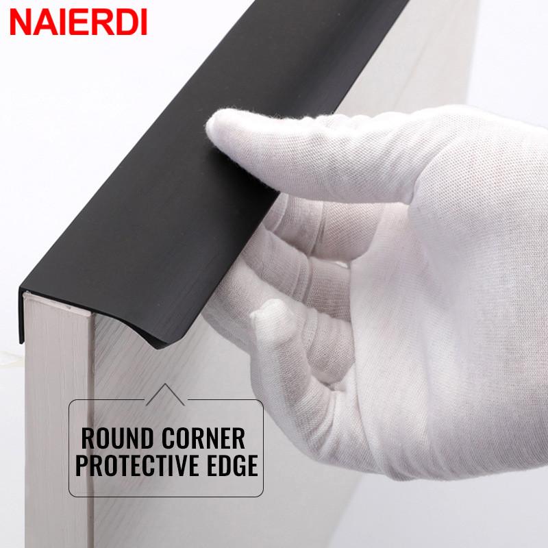 NAIERDI Gold Black Hidden Handles Long Kitchen Cabinet Pulls Silver Drawer Pulls Aluminum Alloy Furniture Handles Cupboard Knob