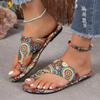 Women's Bohemian Flat Sandals, Colorful Patterned Summer Fashion Slip-On Slides, Casual Open Toe Beach Footwear