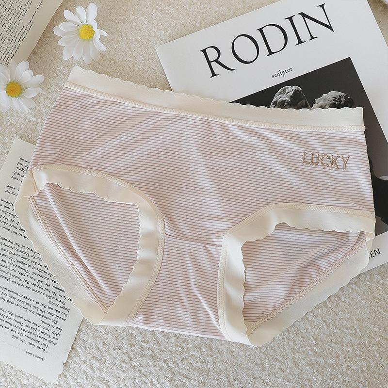 Underwear Women's Pure Cotton Antibacterial Breathable Mid Waist Stripe Comfortable Hip Lift Sexy Large Cute Women's Triangle Shorts