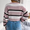 Women's Jumpers Knitted Sweatshirt Sexy Crew Neck Cropped Sweaters Stripes Knit Long Sleeve Crop Tops Pullover