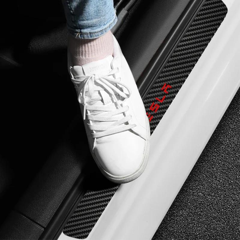 LZDF8 Carbon fiber Car Door threshold Sticker Door Handle Bowl Scratch Protective Sticker For Tesla model 3 model X Y style Roadster