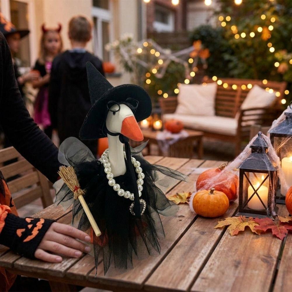 Pearl Necklace Broom Halloween Witch Goose Outfit Porch Goose Witch Scene Prop Halloween Party