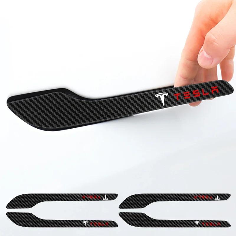 LZDF8 Carbon fiber Car Door threshold Sticker Door Handle Bowl Scratch Protective Sticker For Tesla model 3 model X Y style Roadster