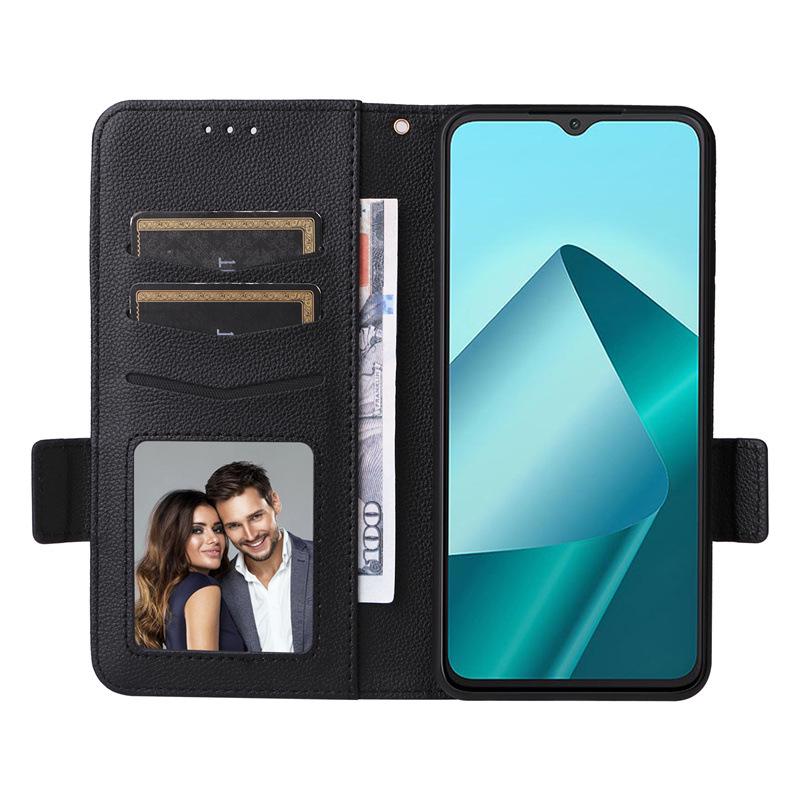 Кожаный чехол Wiko T20 с рисунком личи, слотом для карт и ремешком