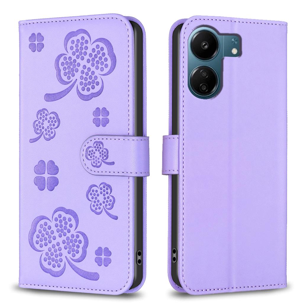 Four Leaf Clover Leather Wallet Card Phone Case iPhone All Modles Flip Cover For Samsung Galaxy S24 S23 S22 Plus S21 S20 Ultra A32 A24 A25 A73