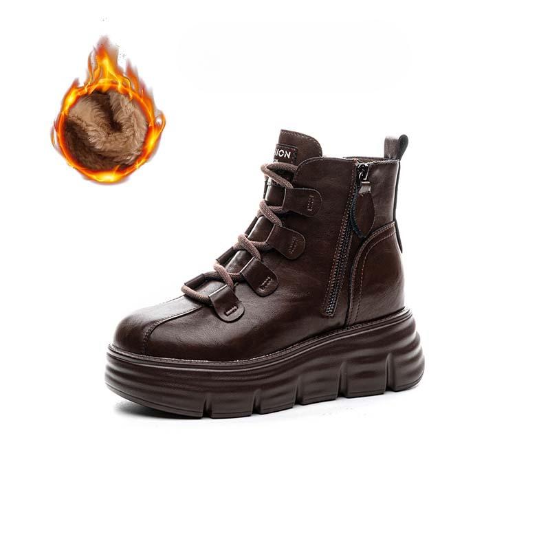 Сапоги с увеличенным голенищем, женские, осень-зима, новые, бархатные, 8 см, короткие, на платформе, ретро, универсальные, высокие, коричневые туфли на платформе