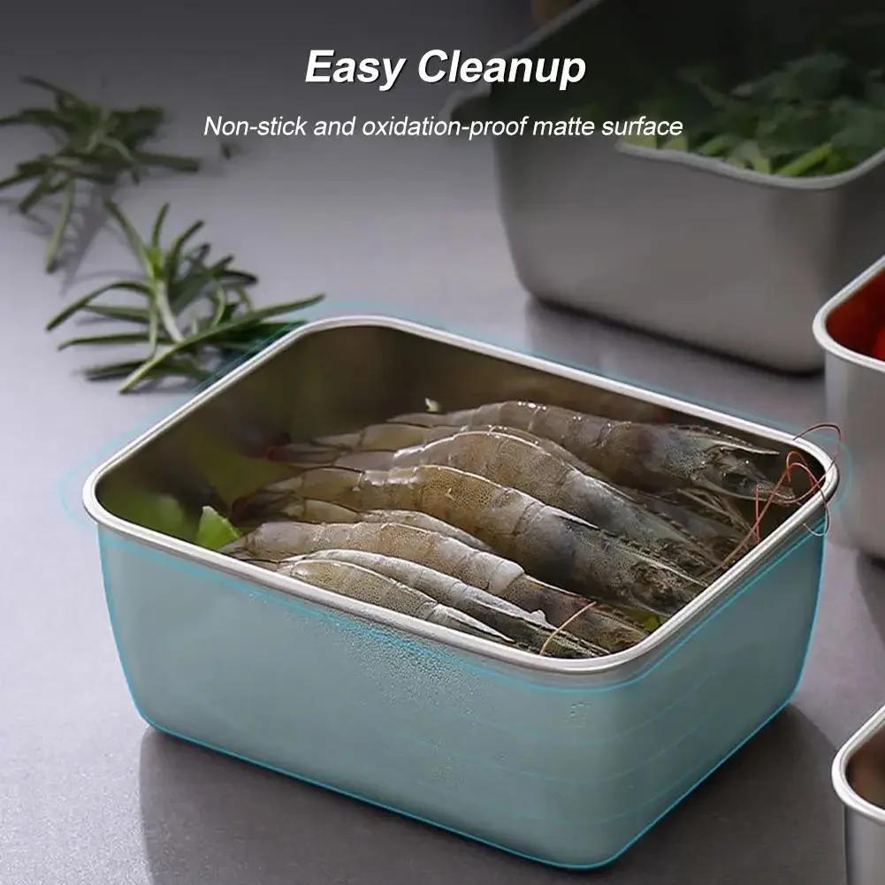 Подносы для хранения продуктов из нержавеющей стали, прямоугольная тарелка для сосисок, лапши и фруктов с крышкой, органайзеры для домашней кухни, контейнер для еды