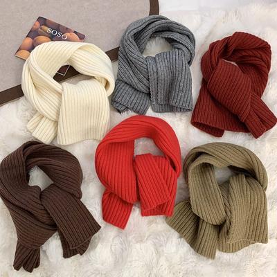 Маленький шарф женский зимний новый теплый однотонный студенческий парный универсальный шерстяной вязаный шарф маленькая шаль