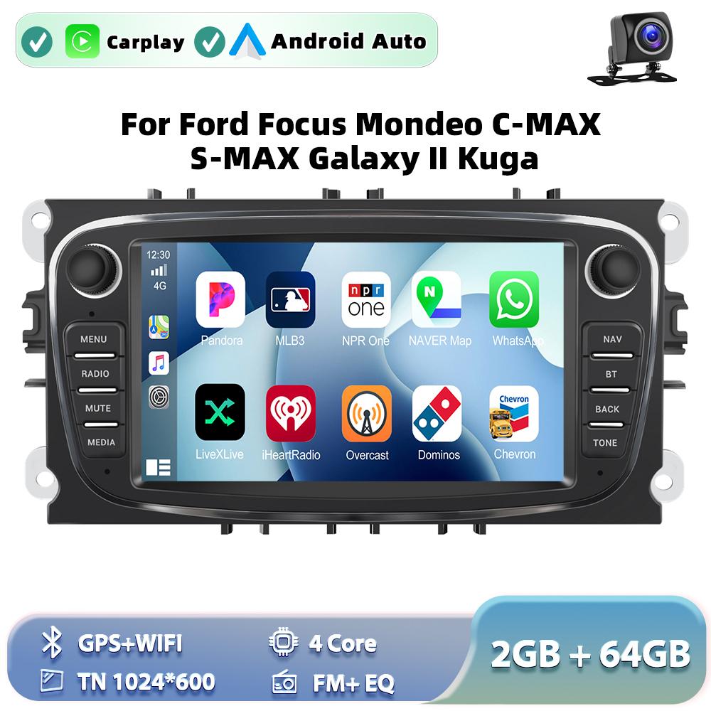Podofo 2+64 ГБ Беспроводной Carplay AndroidAuto Автомагнитола Автомобильный Видеоплеер GPS Для Ford Focus Mondeo C-MAx S-MAX Galaxy Il Kuga