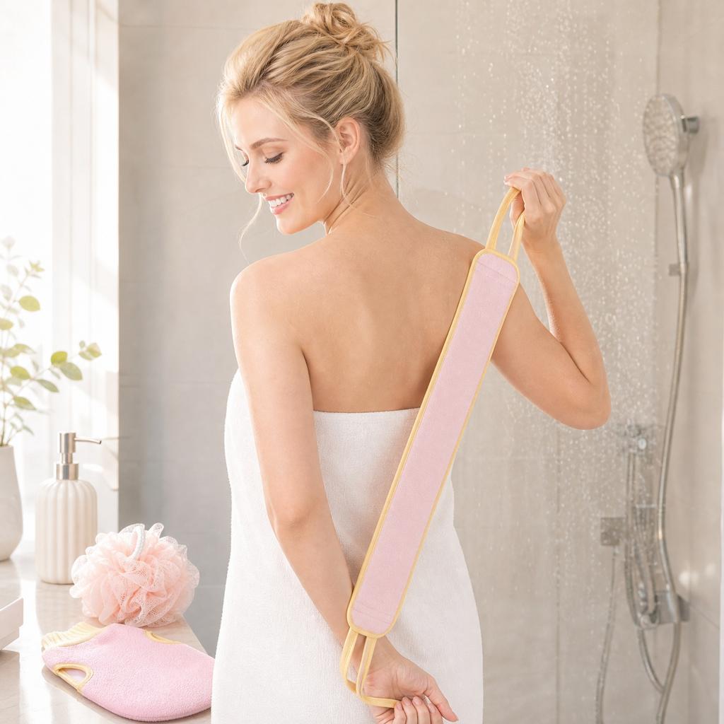 Exfoliating Back Scrubber Strap Bath Sponge Set Double Sided Body Wash Mitt Loofah for Deep Cleansing and Dead Skin Removal