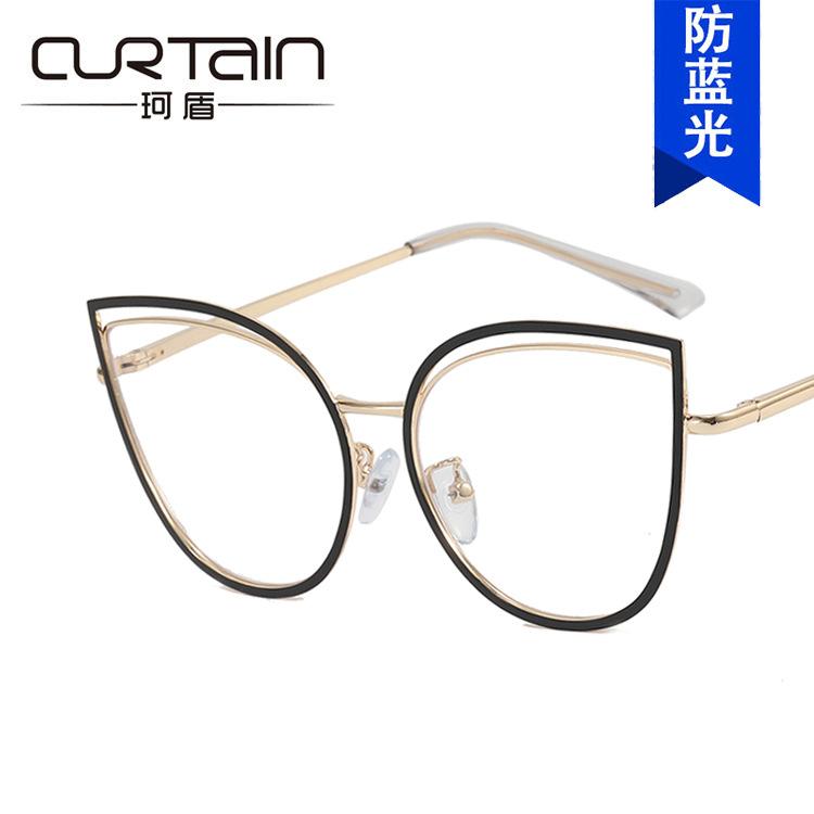 Anti-blue light hollow cat's eye metal glasses frame, new flat glasses, fashionable and retro, can be matched with myopia